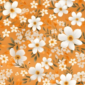 White Flowers on Orange 