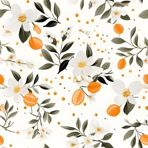 White & Orange Flowers on White 