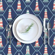 (M) Lighthouses and fishing net Coastal Chic navy blue