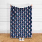 (L) Lighthouses and fishing net Coastal Chic navy blue