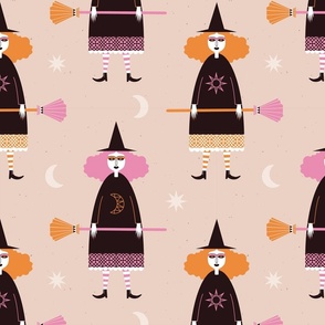 (L) Cute Witches with broom vanilla, Halloween