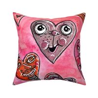 cute quirky heart faces in red orange pink mauve raspberry berry, super jumbo large scale, monochromatic whimsical funny