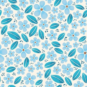 Scattered blue flowers and leaves | medium