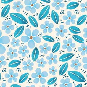 Scattered blue flowers and leaves | large