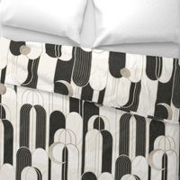 Art Deco Moons and Waterfall - Black, white and gold - 24 inch repeat
