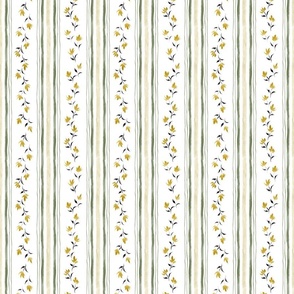 small // Floral Stripe Watercolor Green Yellow White Wallpaper Pattern