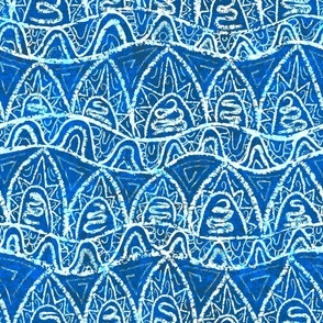 Tribal doodle in blue and white. Jumbo scale