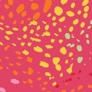 Paint splatters abstract swirl pattern on hot pink / cerise - watercolor hand-painted colorful spots & polka dots in red yellow orange pink green
