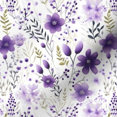 Purple Flowers on White