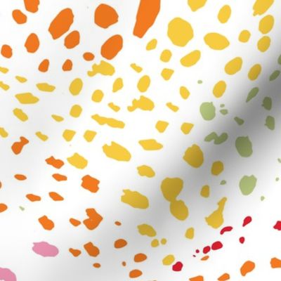 Paint splatters abstract swirl pattern on white - watercolor hand-painted colorful spots & polka dots in red yellow orange pink green