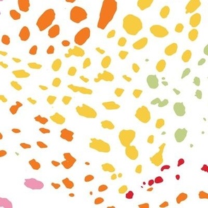 Paint splatters abstract swirl pattern on white - watercolor hand-painted colorful spots & polka dots in red yellow orange pink green