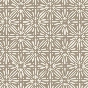 vintage floral tile - creamy white_ khaki brown - hand drawn flower grid