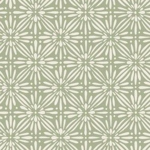 vintage floral tile - creamy white_ light sage green - hand drawn flower grid