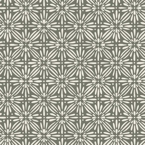 vintage floral tile - creamy white_ limed ash green - hand drawn flower grid