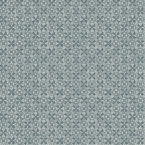 vintage floral tile - creamy white_ marble blue teal - hand drawn flower grid