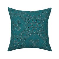 Bohemian Star Mock Silver Embroidered Look on Teal Blue