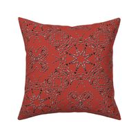 Bohemian Star Mock Silver Embroidered Look on Red
