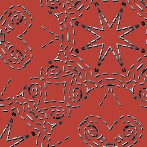 Bohemian Star Mock Silver Embroidered Look on Red