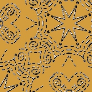 Bohemian Star Mock Silver Embroidered Look on Gold
