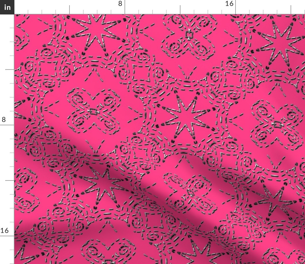 Bohemian Star Mock Silver Embroidered Look on Hot Pink