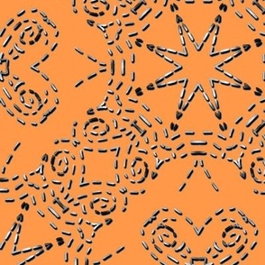 Bohemian Star Mock Silver Embroidered Look on Orange