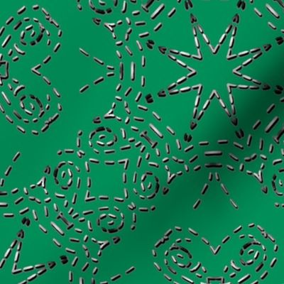 Bohemian Star Mock Silver Embroidered Look on Pine Green