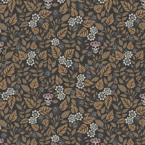 Whimsigothic - flowers and skulls in brown M