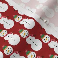 Small - Cute Snowmen in hats and scarves - White Christmas Snowman - Winter Xmas snow fabric in white red and green on a Bright Christmas Red background kopi