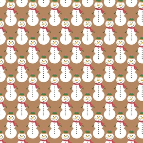 Medium - Cute Snowmen in hats and scarves - White Christmas Snowman - Rustic Winter Xmas snow fabric in white red and green on a Pantone Biscuit brown background kopi