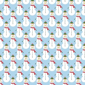 Medium - Cute Snowmen in hats and scarves - White Christmas Snowman - Winter Xmas snow fabric in white red and green on a light blue Frosty blue background kopi
