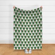 Large - Cute Snowmen in hats and scarves - White Christmas Snowman - Winter Xmas snow fabric in white red and green on a Medium Christmas Green background