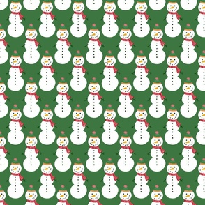 Medium - Cute Snowmen in hats and scarves - White Christmas Snowman - Winter Xmas snow fabric in white red and green on a Medium Christmas Green background kopi