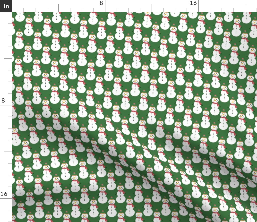 Small - Cute Snowmen in hats and scarves - White Christmas Snowman - Winter Xmas snow fabric in white red and green on a Medium Christmas Green background kopi