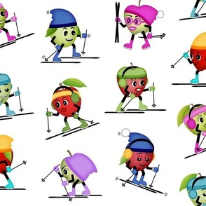 Apple Fruit Skiers // Skiing Apples // Cute Fruit Emoji Skiers // Apple Emojis // Medium Scale - 400 DPI