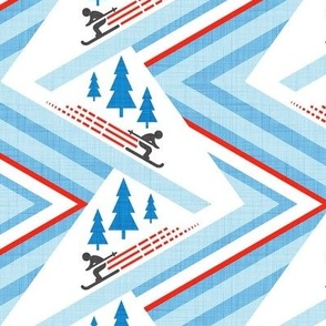 Downhill ski slopes with pine trees small scale