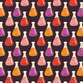 Retro Science Beakers - Purple, Orange, Pink Potions on textured Black