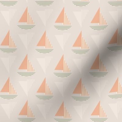 Coastal chic blender - sailing boats in delicate cream and pastel orange, small scale foulard