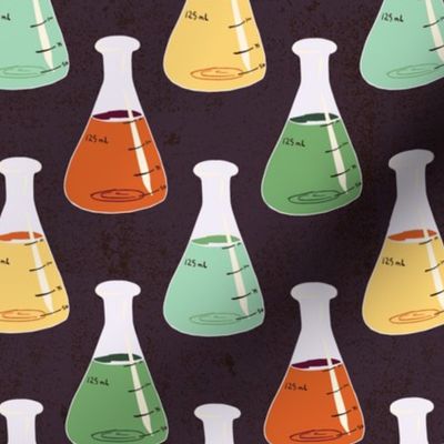 Retro Science Beakers - Red, Green, Yellow Potions on Textured Black
