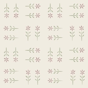 flower pairs - creamy white_ dusty rose pink_ light sage green - simple vintage baby nursery floral