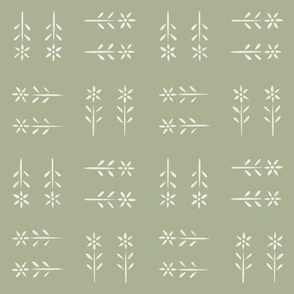 flower pairs - creamy white_ light sage green - simple vintage floral