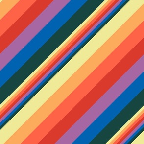 Vintage Sporty Diagonal Stripe in Retro Rainbow