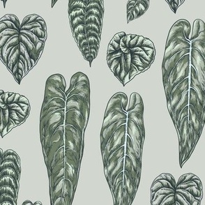 Neutral vintage green leaves, dark botanica