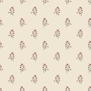 Pretty  Pink Wildflowers on Ivory - Small Scale