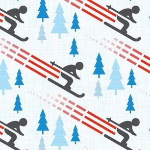 speedy skiers. with trees small scale