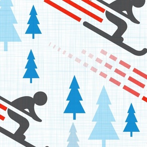 speedy skiers. with trees wallpaper scale