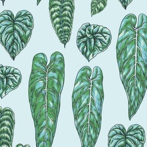 Brightl vintage green leaves, modern botanica