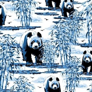 Blue and White Panda Bears in the Wild, Panda Habitat Lush Bamboo Forest
