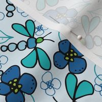 Dragonfly Whismy | Blue on White | Multi Directional | 6 in repeat Small scale