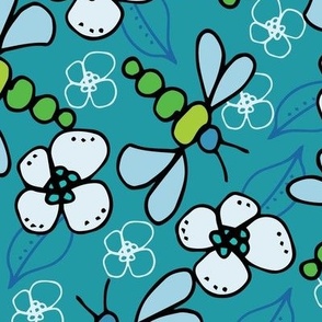 Dragonfly Whismy | Turquoise | Multi Directional | 12 in repeat Large