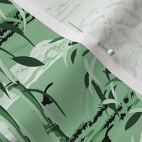 Maximalist Green Monochrome Panda Bears in the Wild, Panda Habitat Lush Bamboo Forest, Toile De Jouy